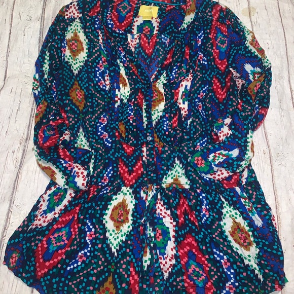 Maeve Anthropologie Topoxte Geometric ikat print button front blouse S - Picture 3 of 4